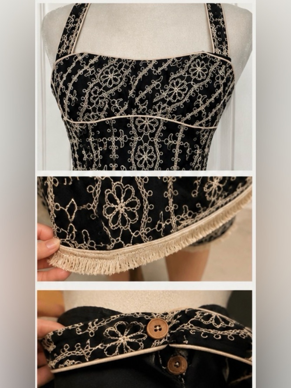 Nanette Lepore Black & Cream Embroidered Midi Dress – Size 6 - Picture 2 of 5